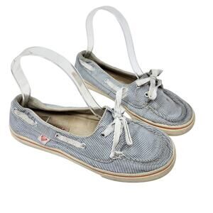 Roxy Blue Slip On Flat Canvas Striped Dory II Boat Shoes Casual Sneakers Size 6